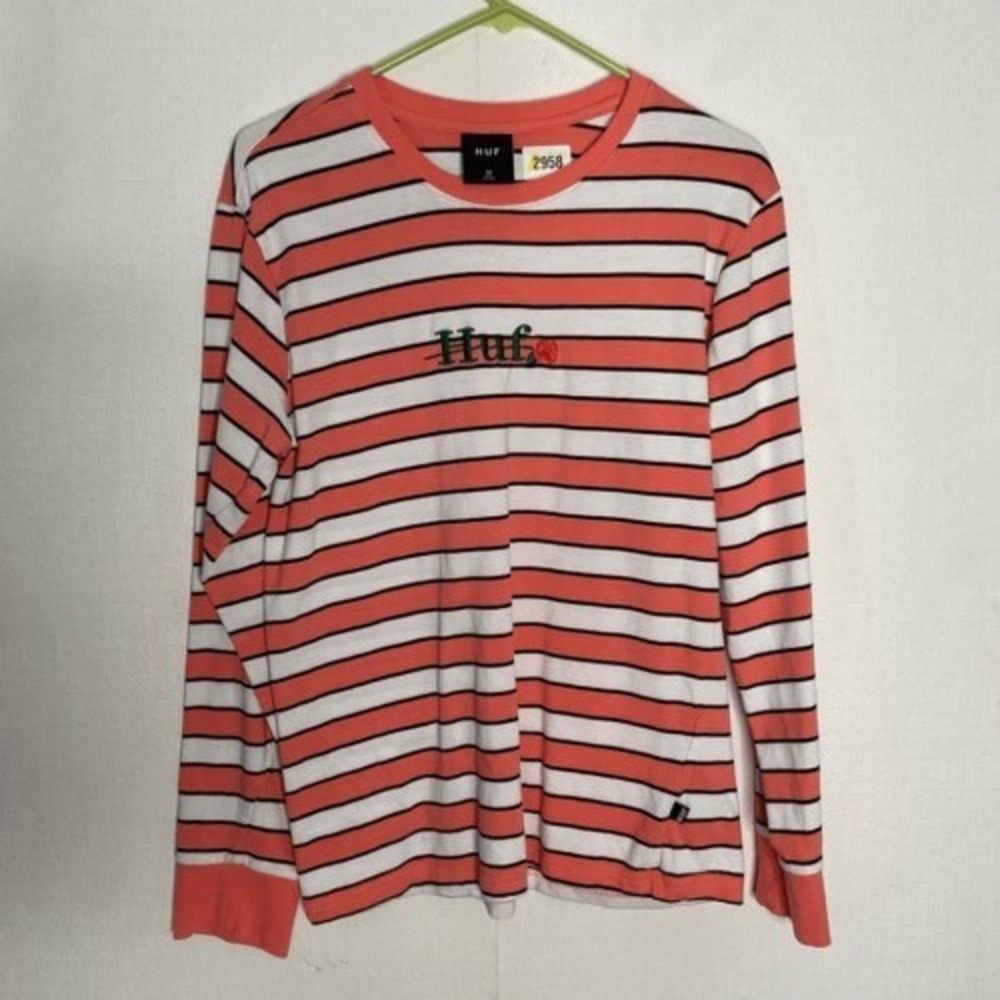 Huf Peach Striped Embroidered Logo Long Sleeve T-Shirt Women Medium China Cotton